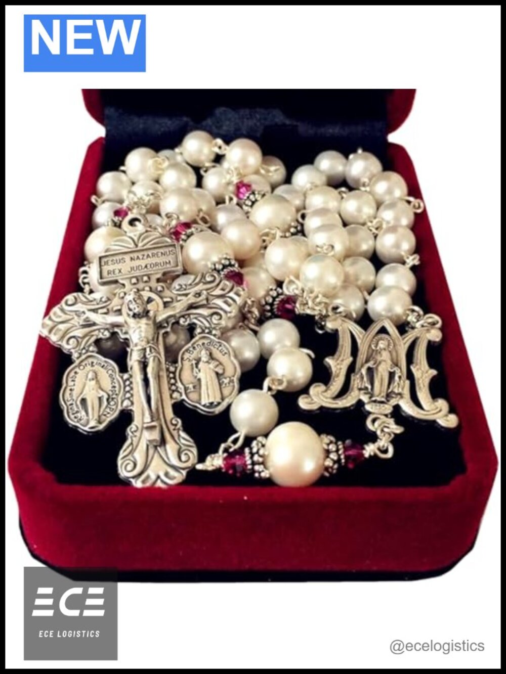 Handmade Real Pearl Necklace Lasso Sterling Silver Bead Cap Wedding Rosary Cross